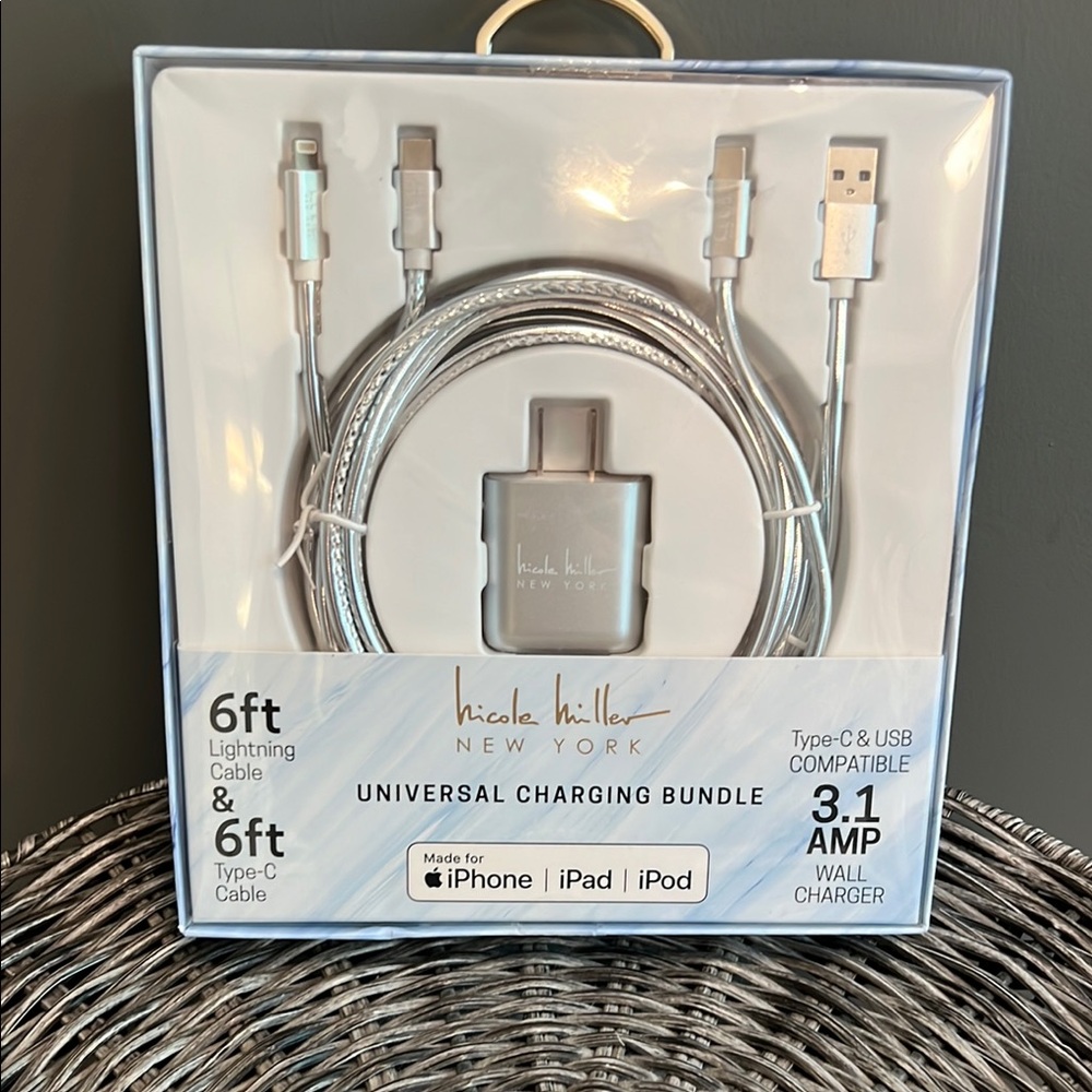 Nicole Miller Silver Charging Cable for Cell Phones